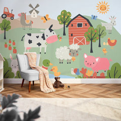 Down On The Farm Full Wall Mural in Multicoloured