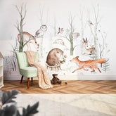 Forest Friends Full Wall Mural in Earthy Tones
