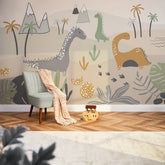 Friendly Dinos Full Wall Mural in Earthy Tones