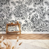 Gentle Roses Full Wall Mural in Monochrome