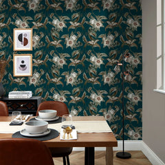 Beautiful Birds Wallpaper in Bottle Green