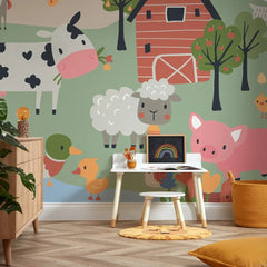 Down On The Farm Full Wall Mural in Multicoloured