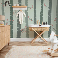 Lovebirds Full Wall Mural in Sage Green