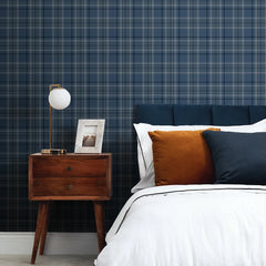 Traditional Check Wallpaper in Navy