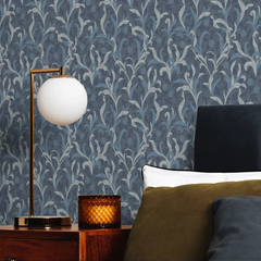 Antique Leaf Wallpaper in Navy