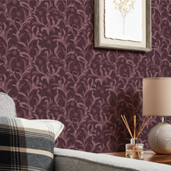 Antique Leaf Wallpaper in Plum