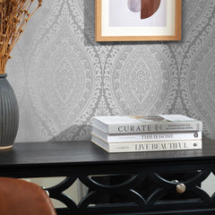 Ariana Wave Wallpaper in Grey and Silver