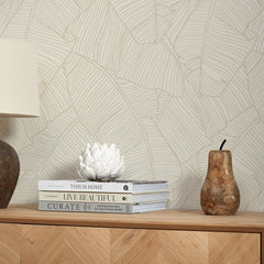 Banana Leaf Wallpaper in Mushroom and Cream