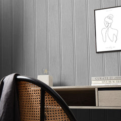 Beadboard Panel Wallpaper in Silver Grey