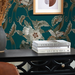 Beautiful Birds Wallpaper in Bottle Green