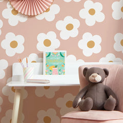 Ditsy Daisy Wallpaper in Pink and White