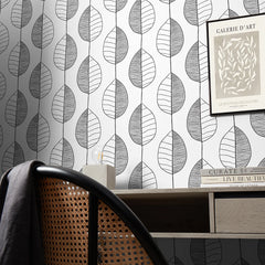 Fika Leaf Wallpaper in Black and White