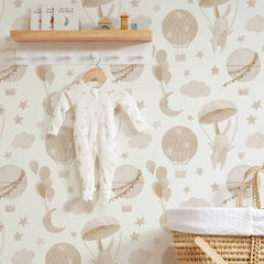 High Flying Bunny Wallpaper in Neutrals