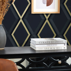 Profile Geometric Wallpaper in Navy and Gold