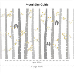 Lovebirds Full Wall Mural in Yellow and Grey