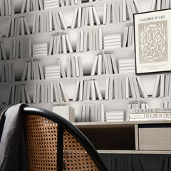 Modern Library Wallpaper in White