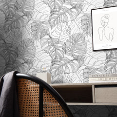 Monstera Leaf Wallpaper in Monochrome