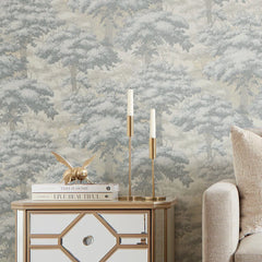 New Forest Toile Wallpaper in Grey
