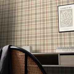 Traditional Check Wallpaper in Beige and Red
