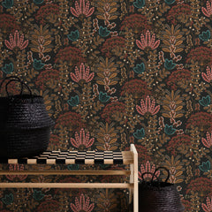 Midnight Botanicals Multicoloured Wallpaper on Charcoal