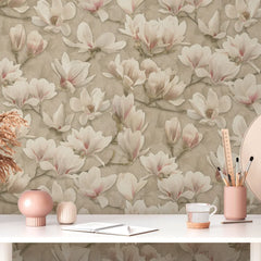 Gentle Blossoms Wallpaper in Pink on Cream