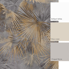 Abstract Palm Full Wall Mural in Grey and Sand