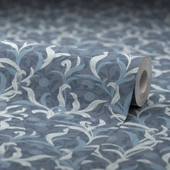 Antique Leaf Wallpaper in Navy