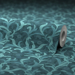 Antique Leaf Wallpaper in Teal