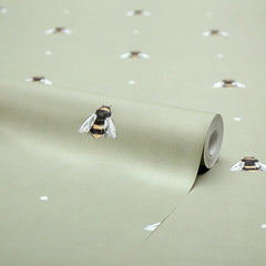 Bumble Bee Wallpaper in Sage Green