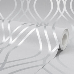 Camden Wave Wallpaper in Soft Grey and Silver