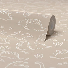 Dinky Dinos Wallpaper in Neutral