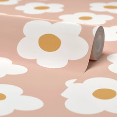 Ditsy Daisy Wallpaper in Pink and White