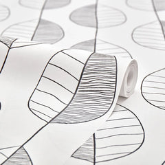 Fika Leaf Wallpaper in Black and White