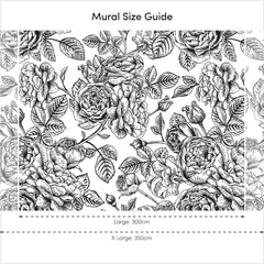 Gentle Roses Full Wall Mural in Monochrome