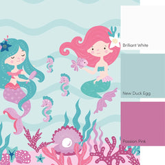 The Magical Mermaids Full Wall Mural in Pink and Teal