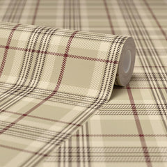 Traditional Check Wallpaper in Beige and Red
