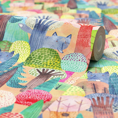 Wolves in the Wood Wallpaper in Brights