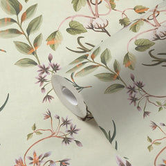 Bloom and Leaf Wallpaper in Sage Green