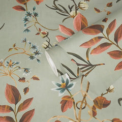 Bloom and Leaf Wallpaper in Green