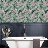 Lush Tropical Wallpaper in Grey and Multicoloured