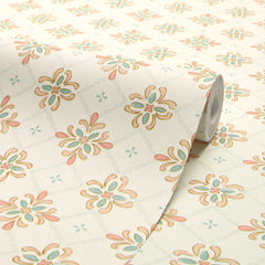 Boho Tile Wallpaper in Peach and Green