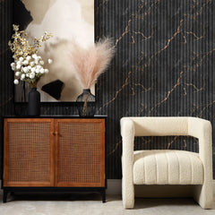Fluted Marble Panel Wallpaper in Charcoal