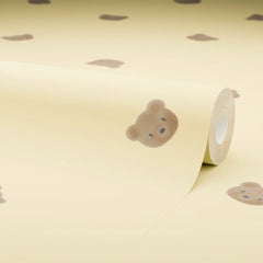 Cozy Bear Wallpaper in Lemon Yellow