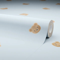 Cozy Bear Wallpaper in Soft Blue