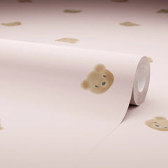 Cozy Bear Wallpaper in Soft Pink