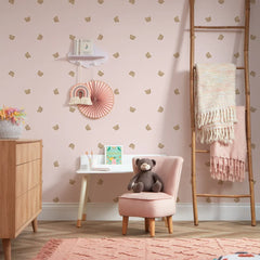 Cozy Bear Wallpaper in Soft Pink