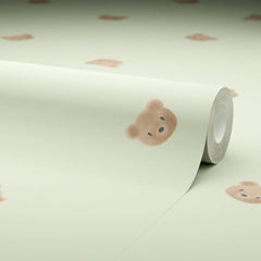 Cozy Bear Wallpaper in Soft Sage