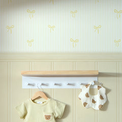 Delicate Bows on Pinstripe Panel Wallpaper in Lemon with Lemon Yellow Panel