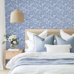 Folksy Floral Wallpaper in Cornflower Blue