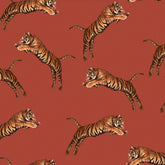 Pouncing Tigers Wallpaper in Red